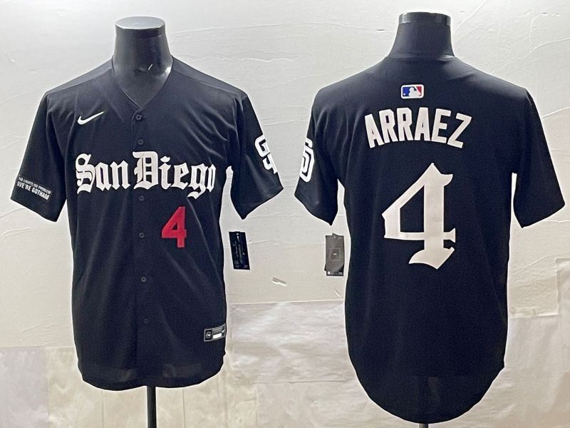 Men 2025 San Diego Padres #4 Arraez Black Five generations Joint Name Nike MLB Jersey style 10